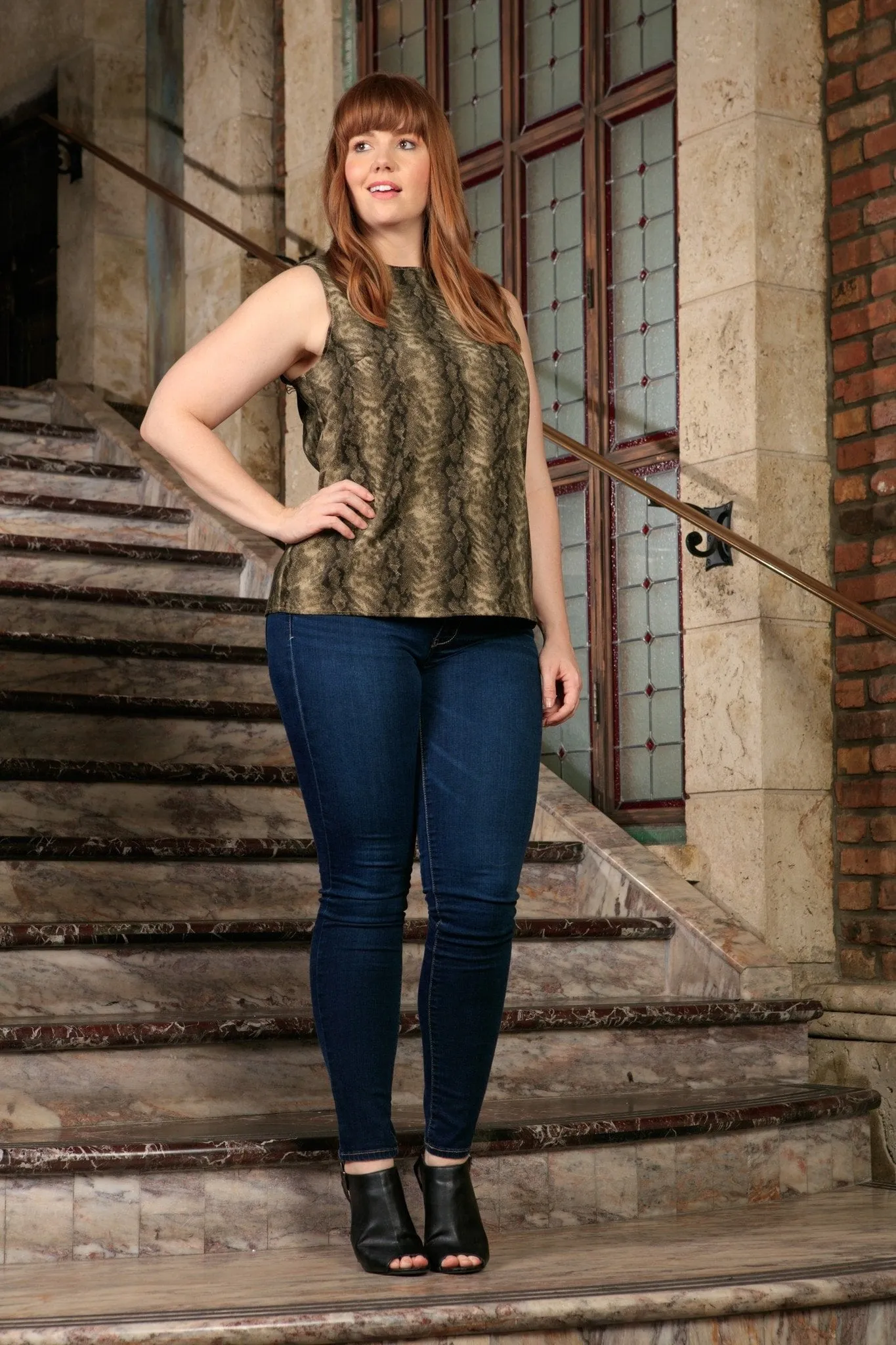 Sage Green Animal Print Sleeveless Dressy Sexy Curvy Top Plus Size