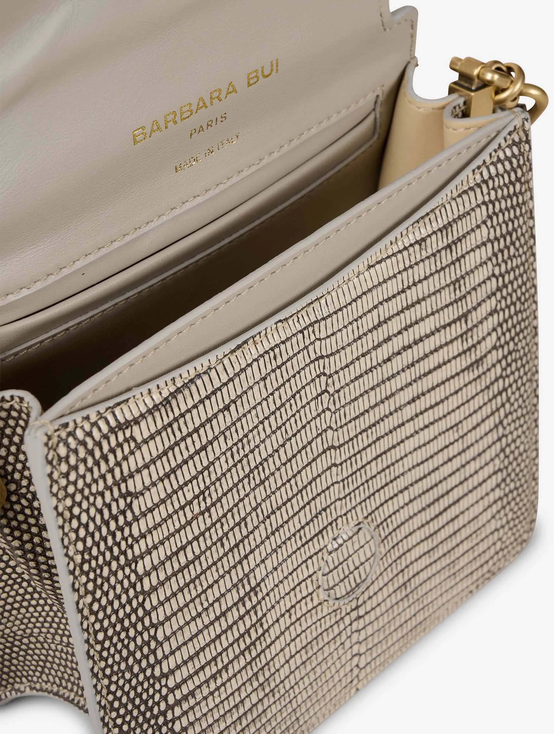 Sand lizard embossed leather LOVE ME bag