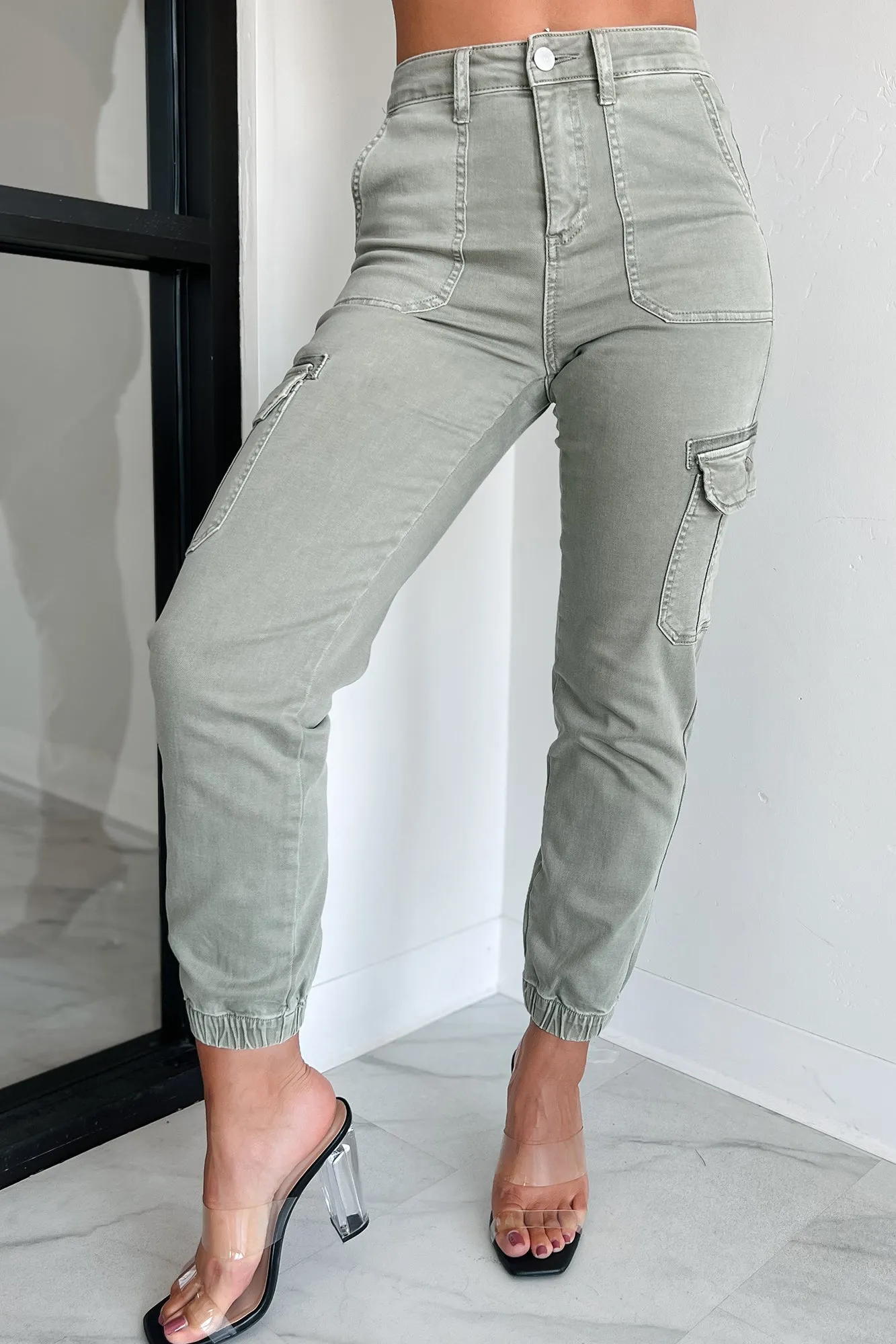 Sharma High Rise Risen Cargo Joggers (Sage)