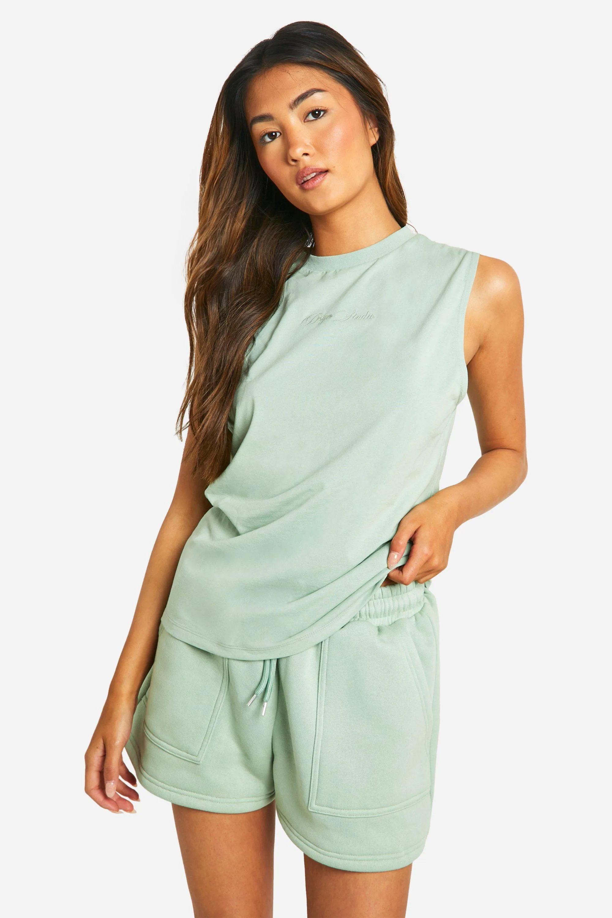 Shorts Co-ords | Dsgn Studio Tonal Embroidered Sleeveless Top And Short Set | boohoo