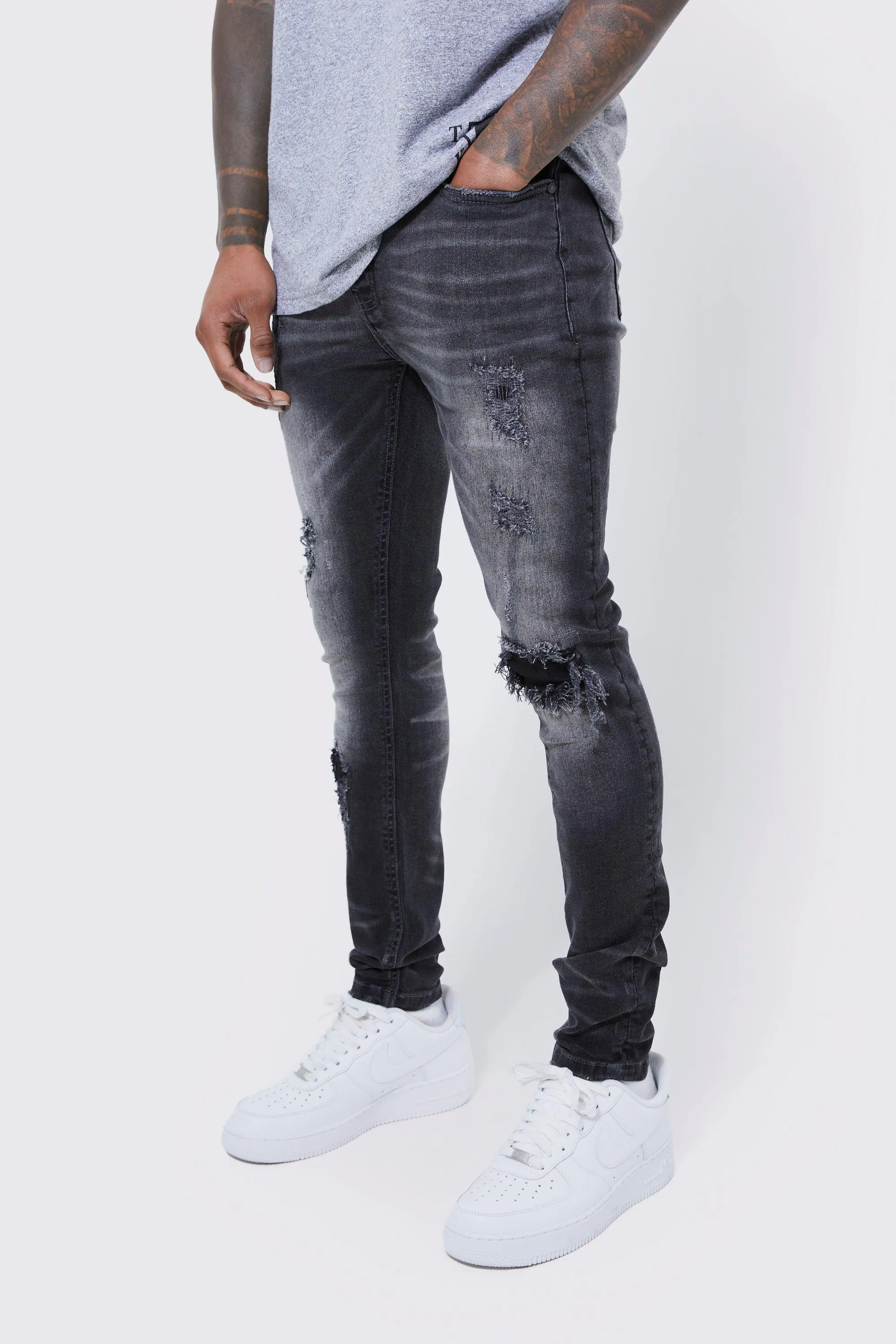 Skinny Stretch Rip & Repair Self Fabric Jeans