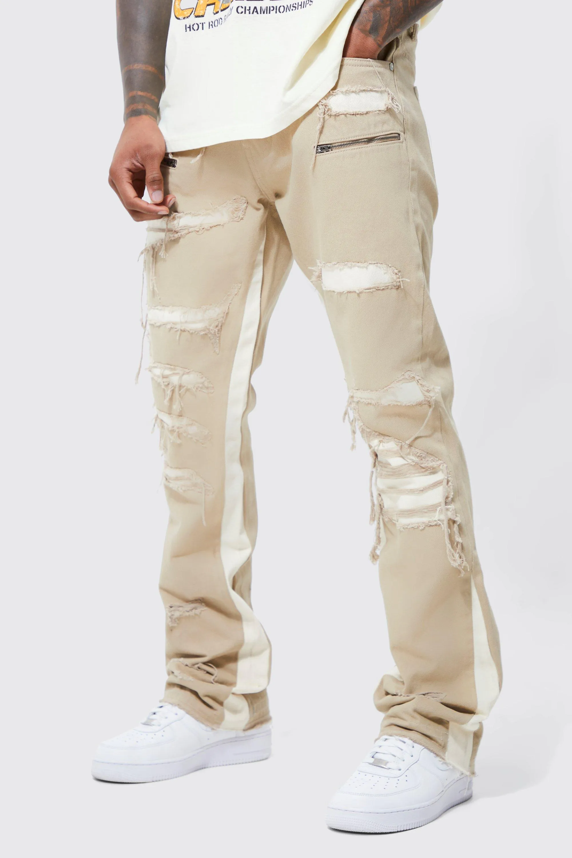 Slim Flare Ripped Gusset Detail Jeans