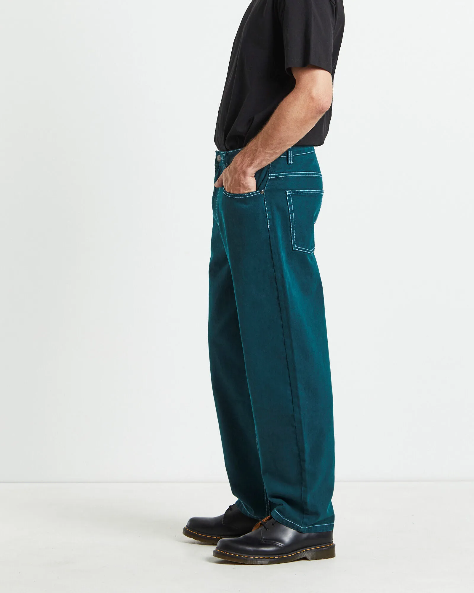 Spencer Project Wide Boy Contrast Stitch Jeans Pine Green