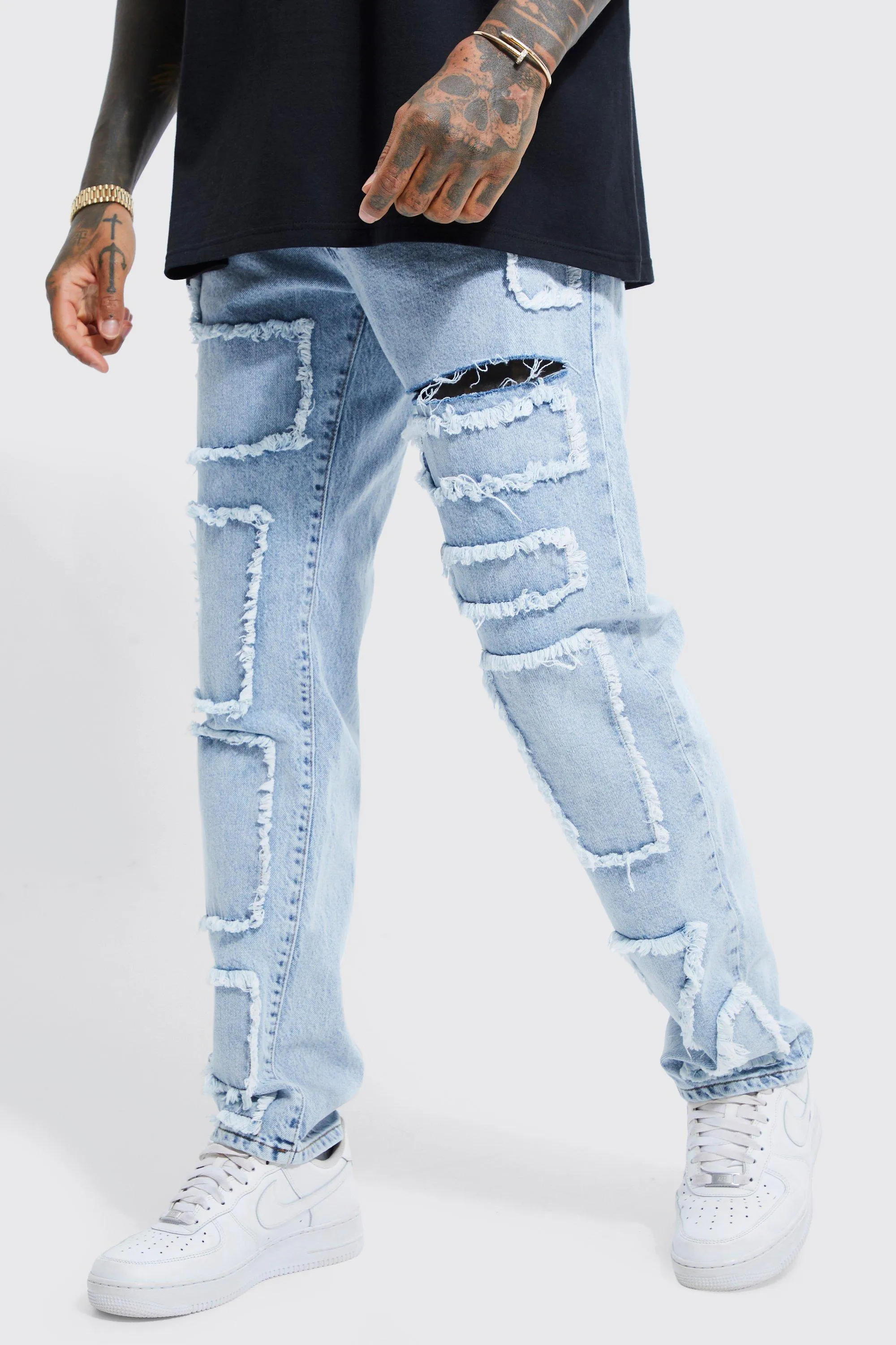 Straight Leg Rigid Patchwork Jeans