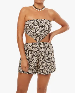 Strapless Cutout Safari Leaves Romper | Black