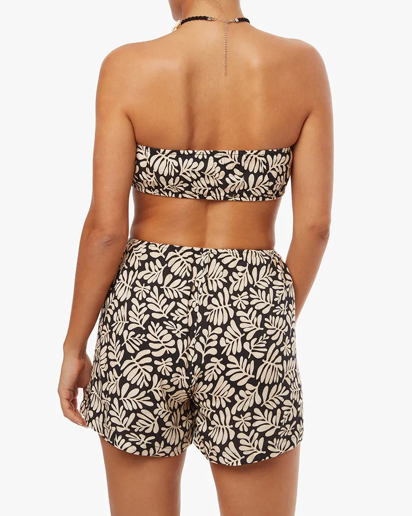 Strapless Cutout Safari Leaves Romper | Black