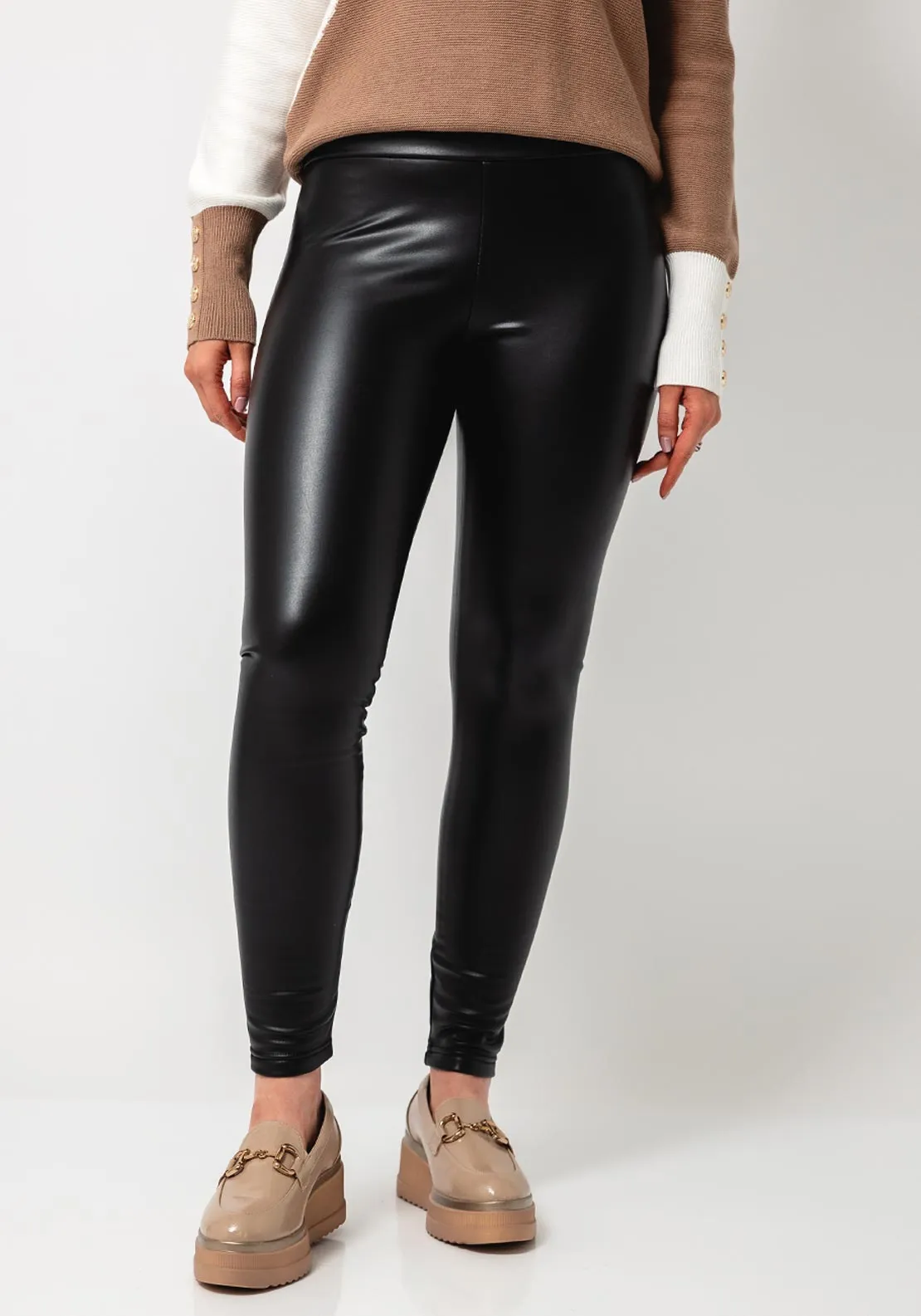 Street One Faux Leather Fleece Lined Leggings, Black