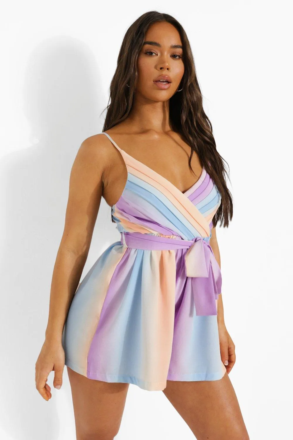 Stripe Tie Dye Belted Wrap Bust Romper