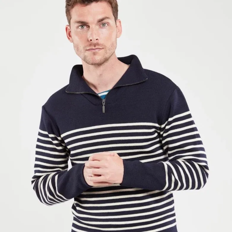 Striped Zip Neck Jumper (Navire + Nature)