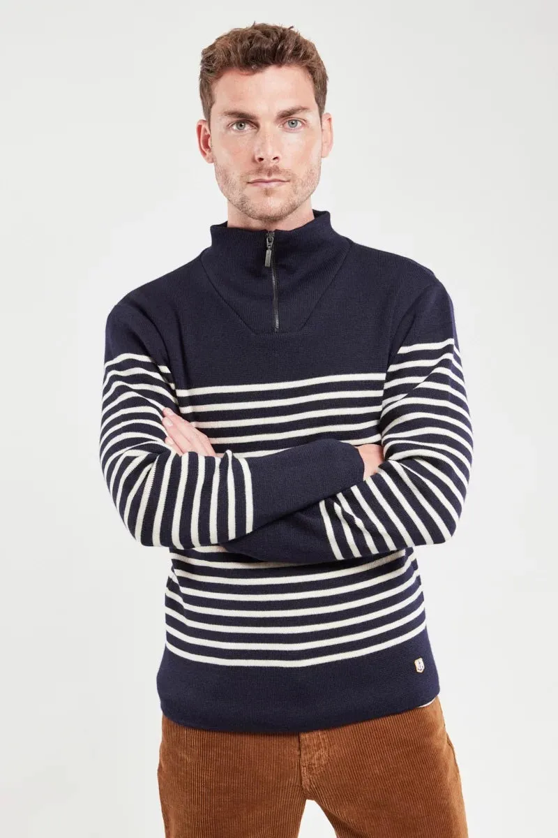 Striped Zip Neck Jumper (Navire + Nature)