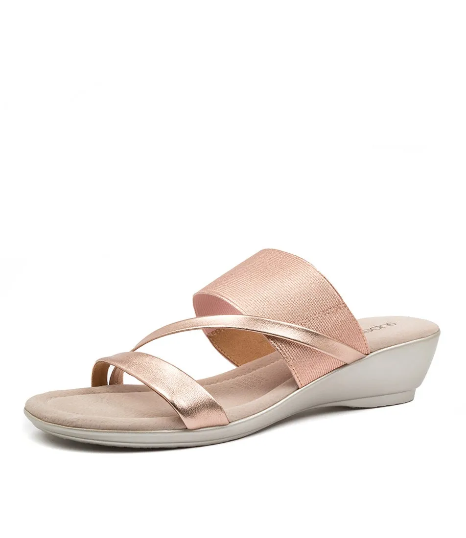 SUPERSOFT Paralee Rose Gold Leather Elastic Sandals