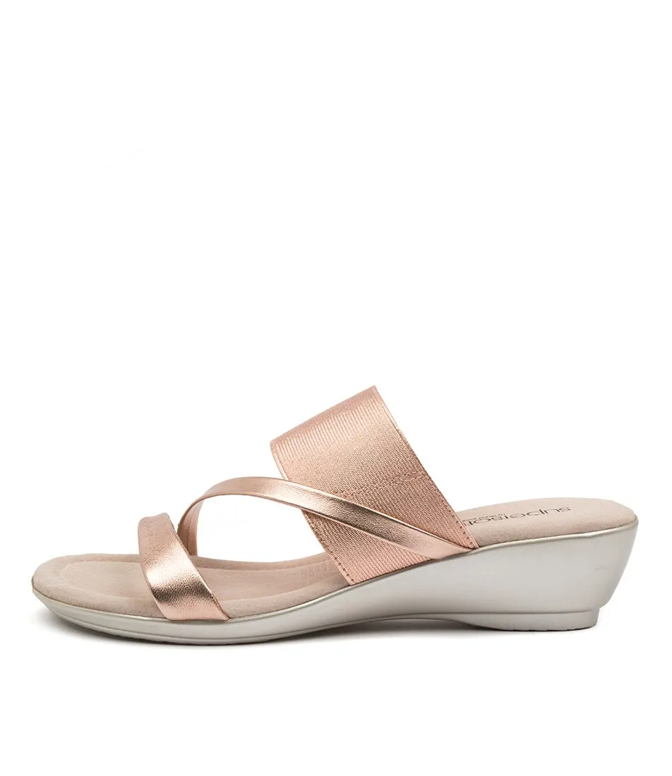 SUPERSOFT Paralee Rose Gold Leather Elastic Sandals