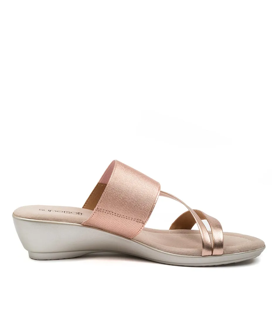 SUPERSOFT Paralee Rose Gold Leather Elastic Sandals