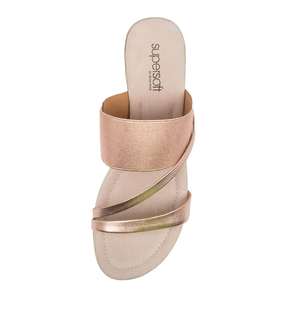 SUPERSOFT Paralee Rose Gold Leather Elastic Sandals