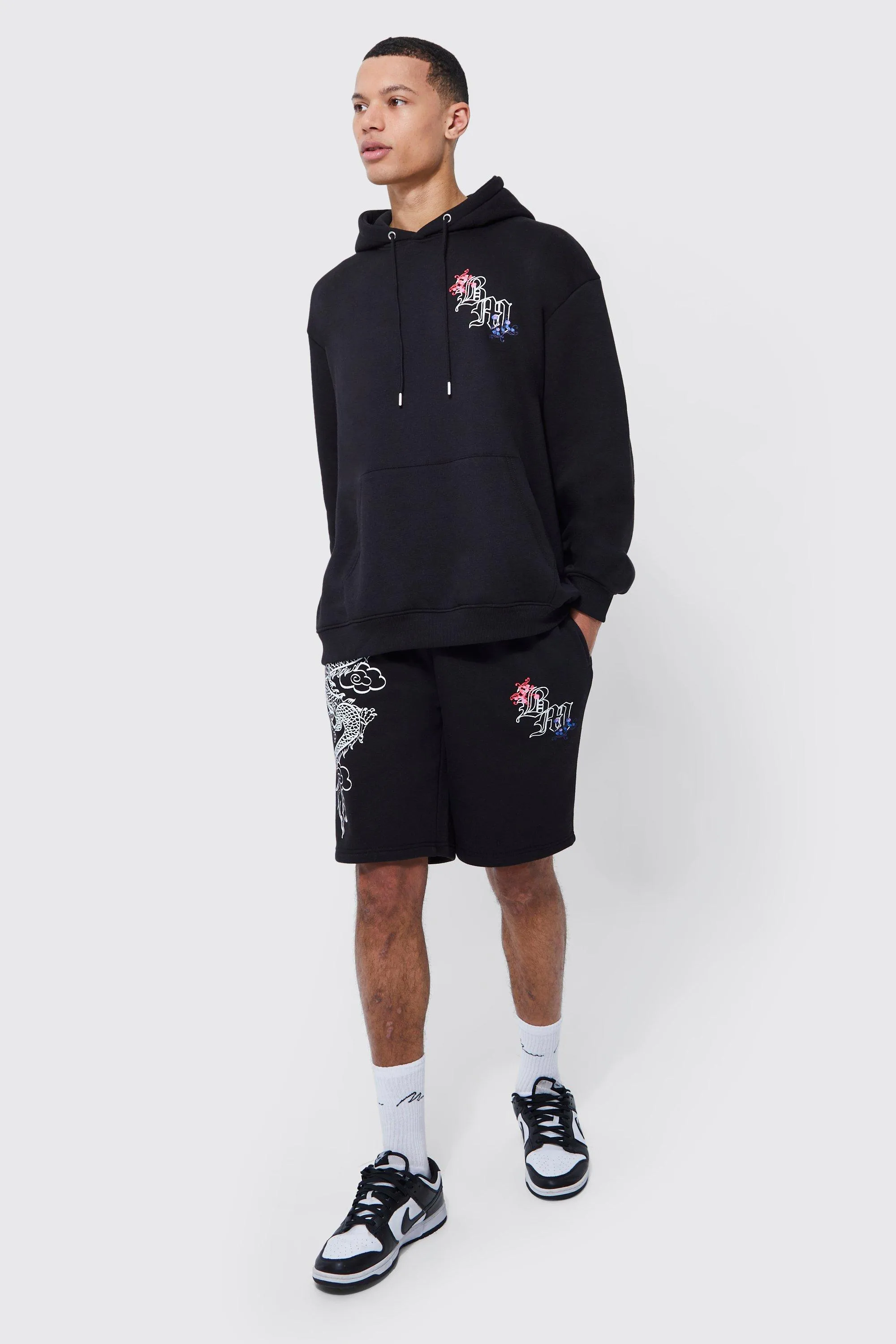 Tall Dragon Graphic Short Hooded Tracksuit