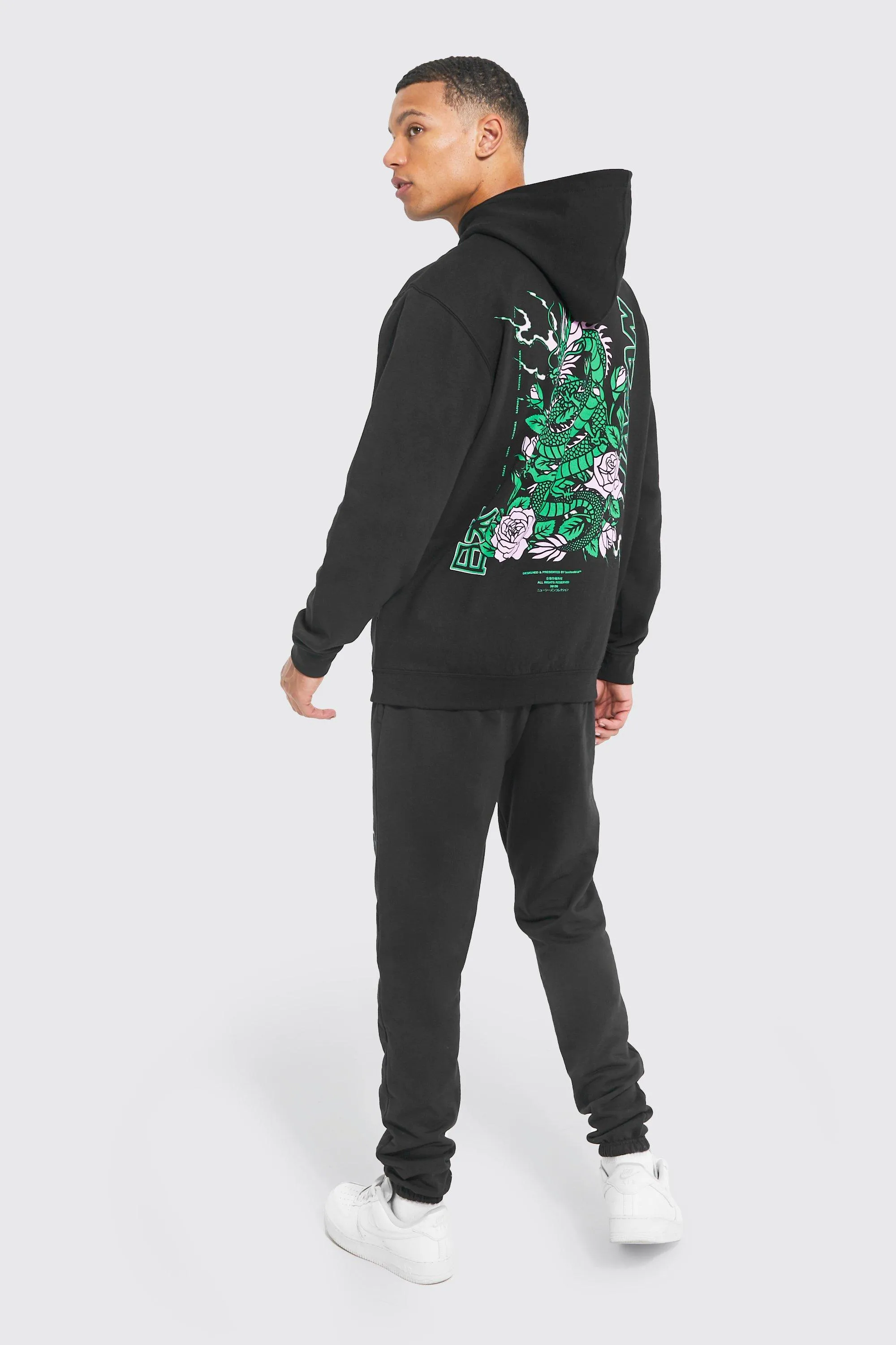 Tall Floral Dragon Graphic Hooded Tracksuit