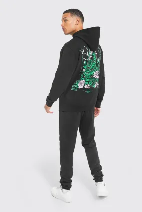 Tall Floral Dragon Graphic Hooded Tracksuit