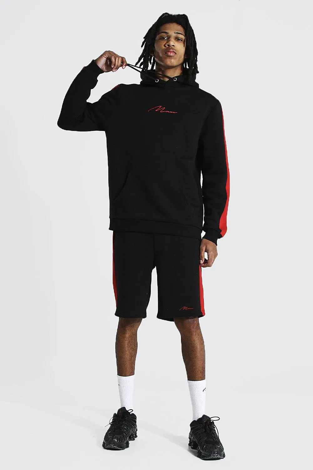 Tall Man Script Side Panel Short Tracksuit | boohooMAN UK