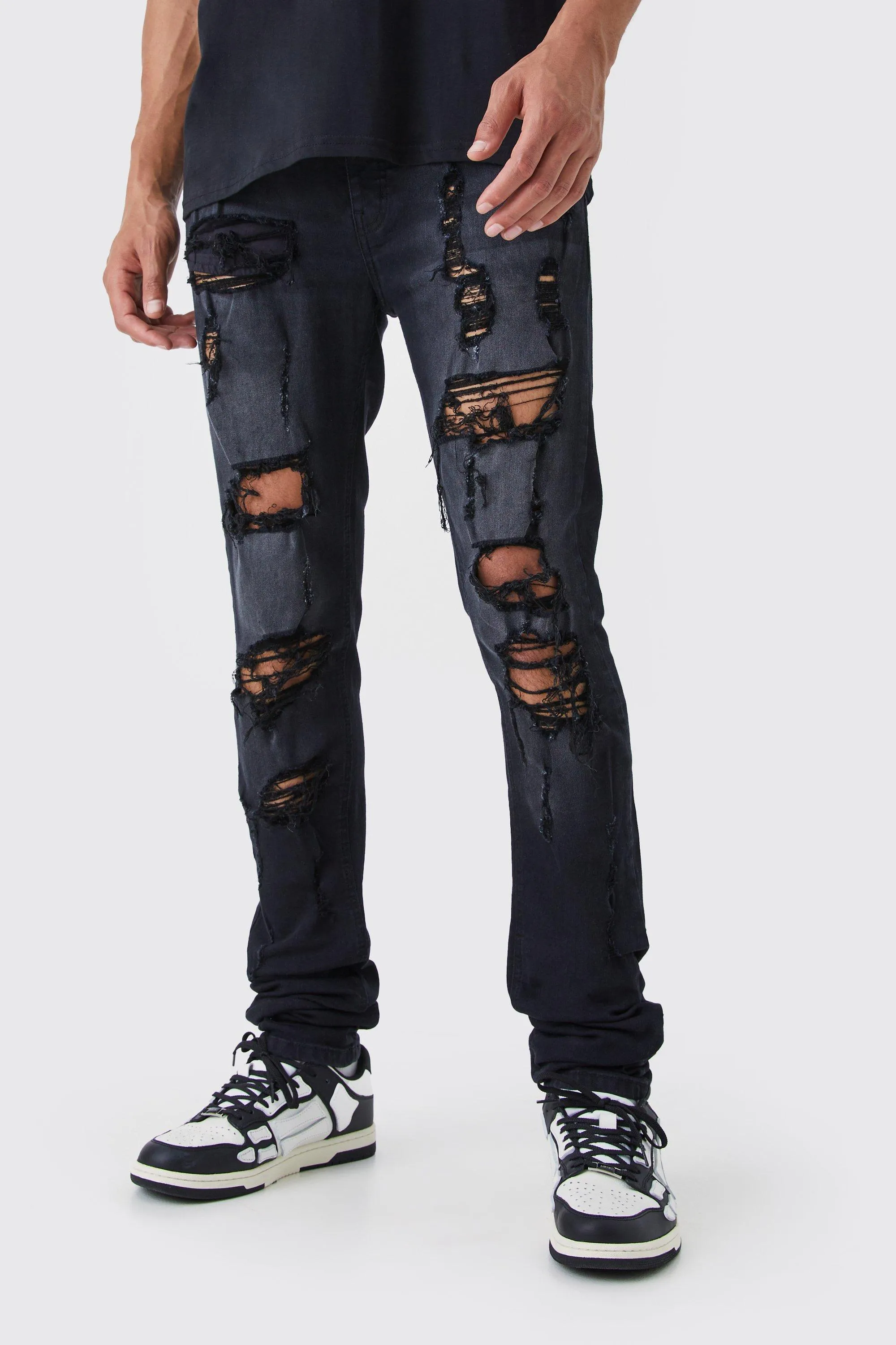 Tall Skinny Stretch All Over Rip Stacked Jeans