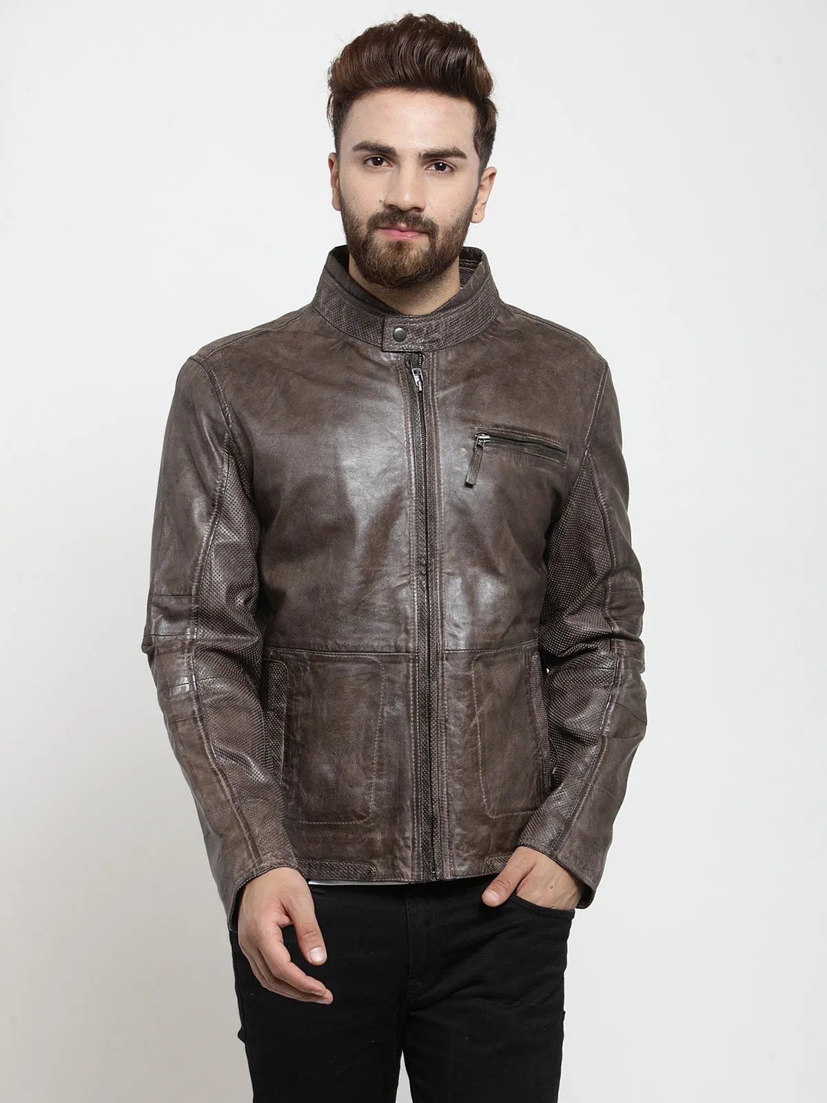 Teakwood Leathers Brown Men's 100% Genuine Leather Jacket