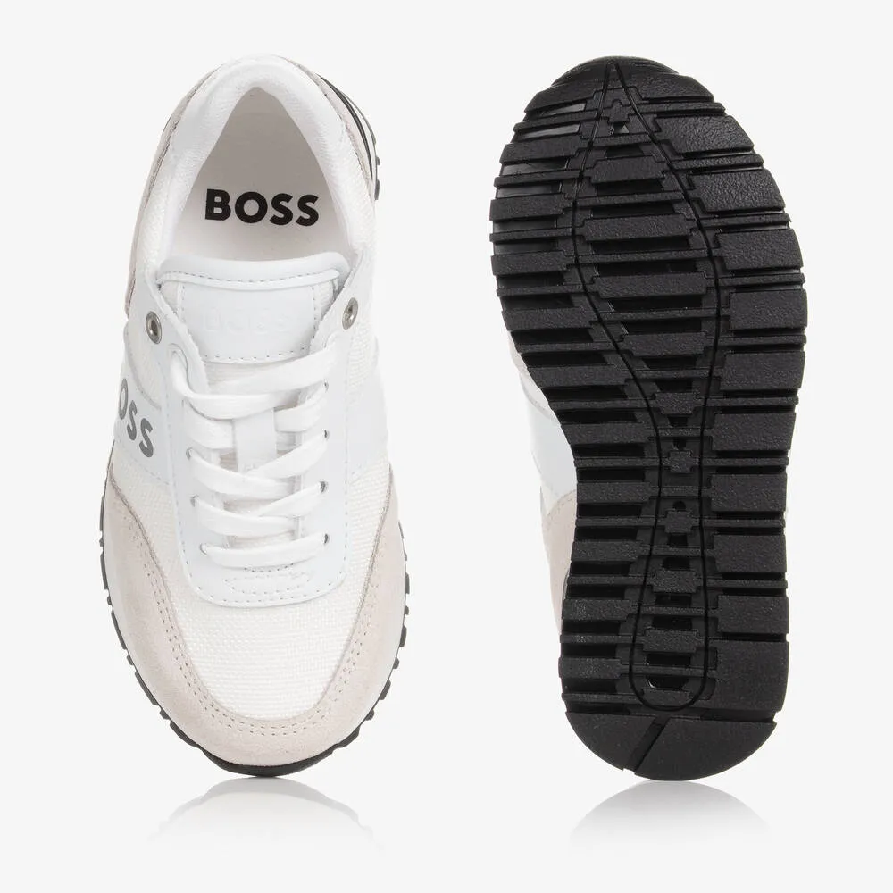 Teen Boys White Suede Leather Logo Trainers