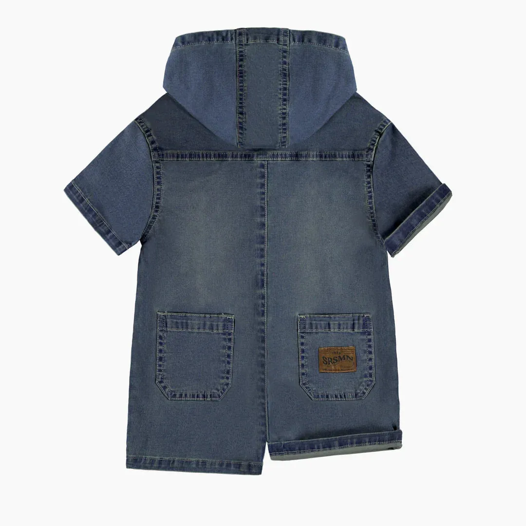 The Rylan Hooded Denim One-Piece Romper - BABY