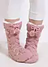 Totes Ladies Pack of 1 Luxury Dusty Pink Knitted Slipper-Socks with Pom