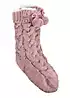 Totes Ladies Pack of 1 Luxury Dusty Pink Knitted Slipper-Socks with Pom