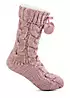 Totes Ladies Pack of 1 Luxury Dusty Pink Knitted Slipper-Socks with Pom