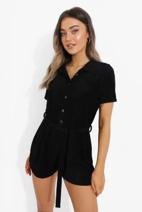 Toweling Short Sleeve Belted Romper