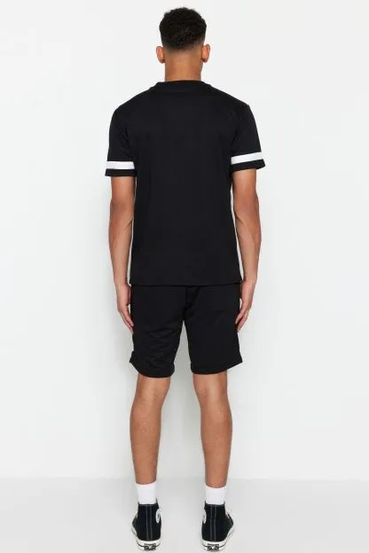 Tracksuit Set Regular Cut Embroidered Contrast Paneled T-Shirt/Shorts