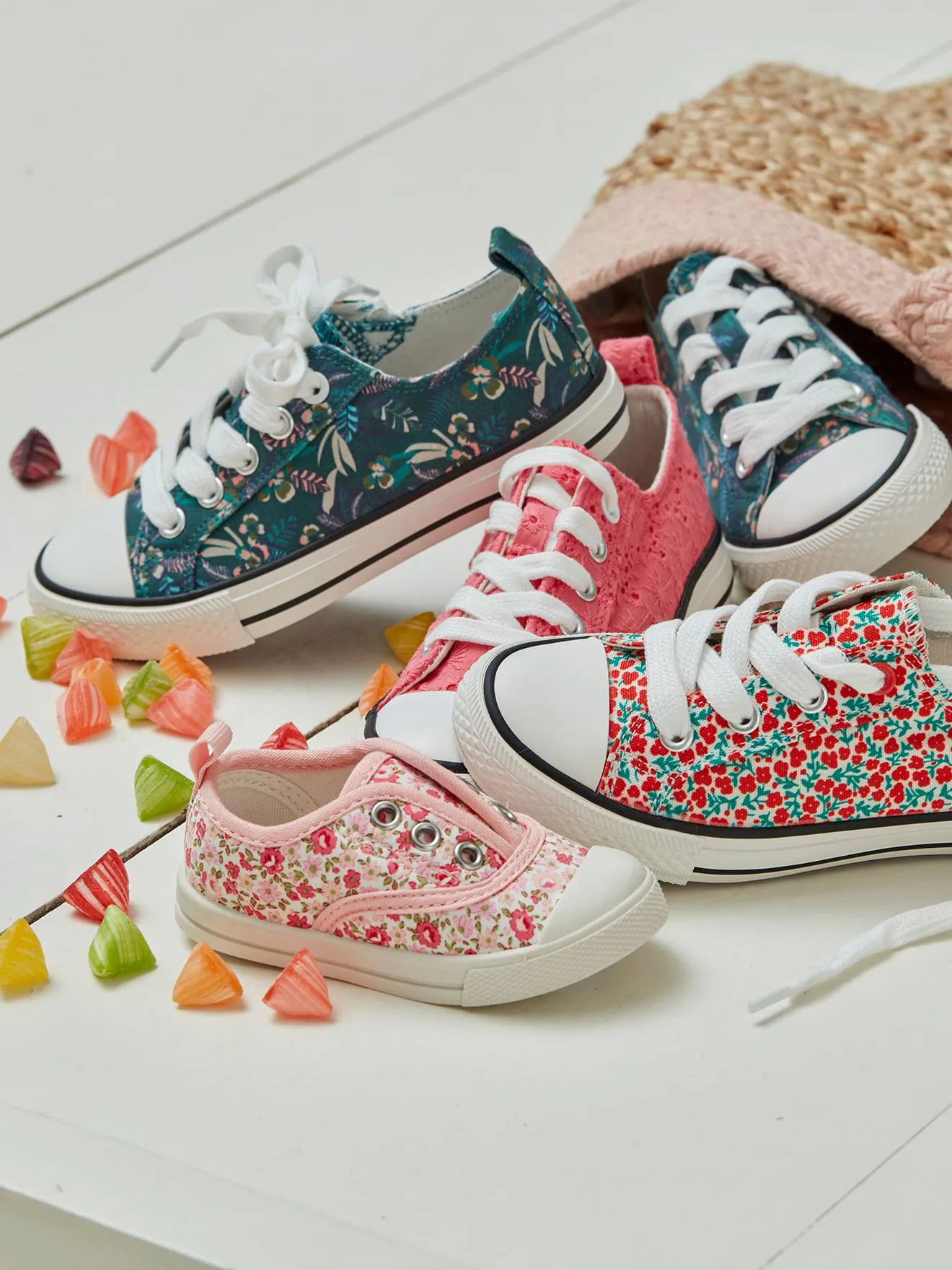 Trainers in Fancy Fabric, for Girls - green dark all over printed