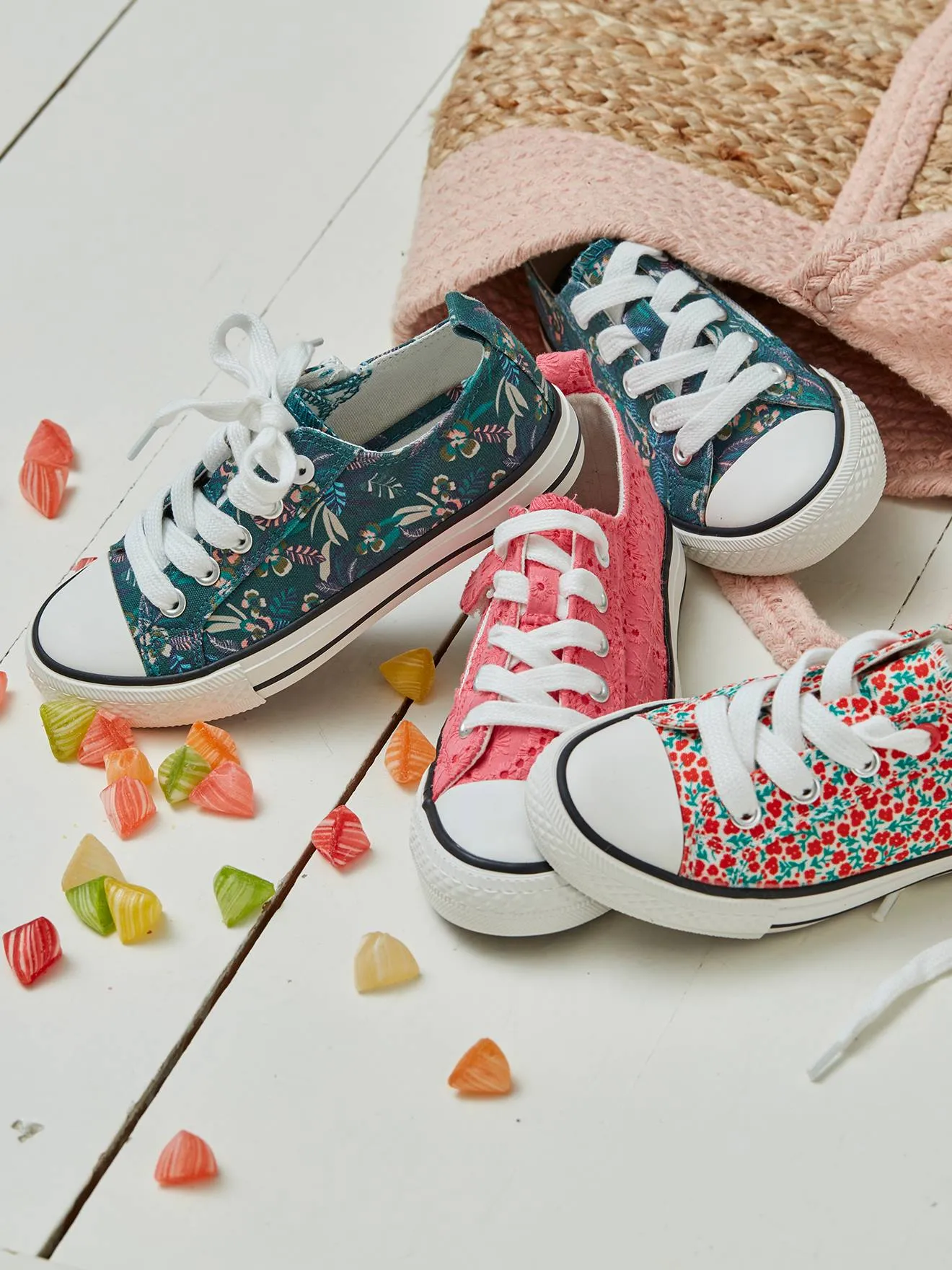 Trainers in Fancy Fabric, for Girls - green dark all over printed