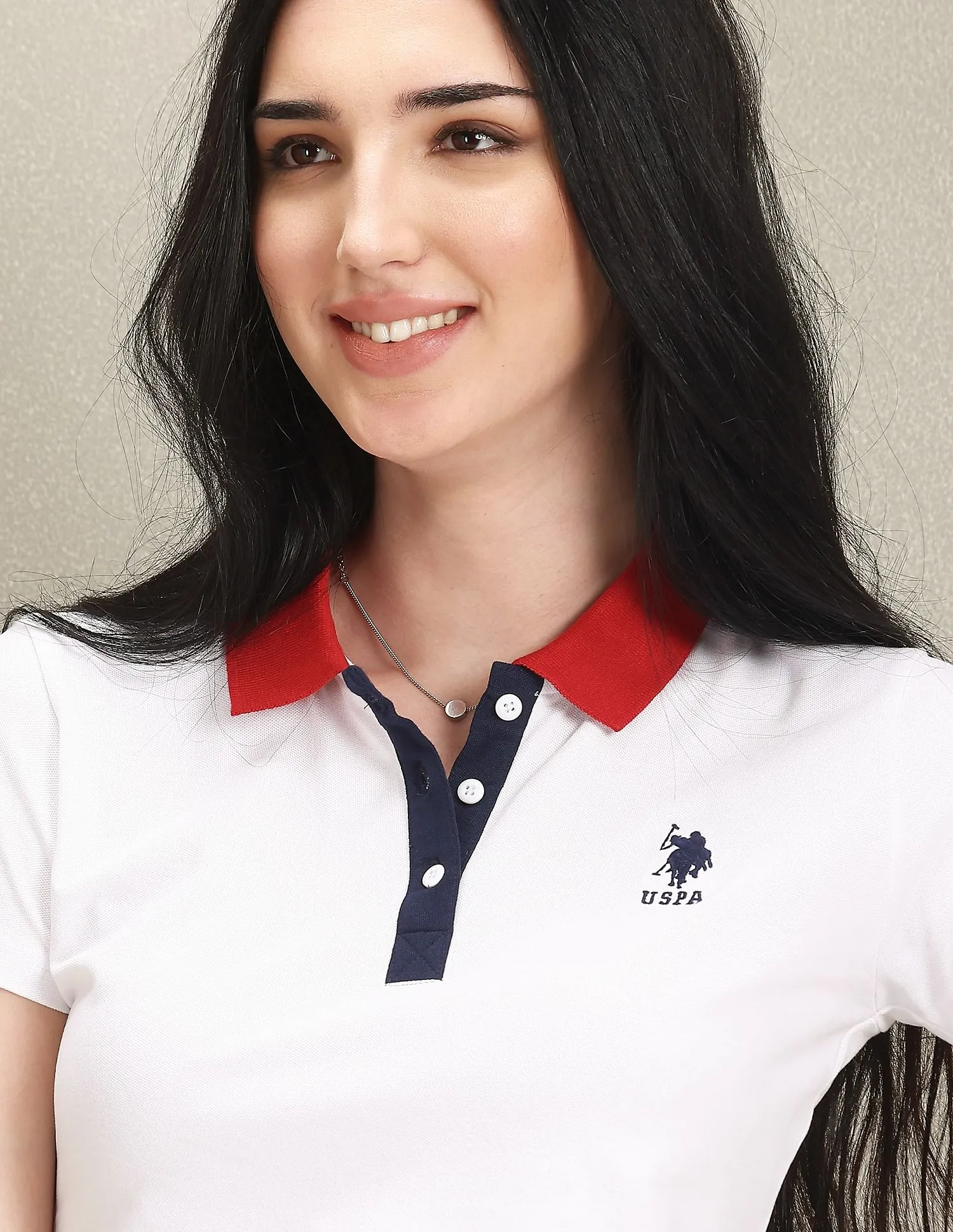 U.S. Polo Assn. Women Contrast Collar Solid Polo Shirt