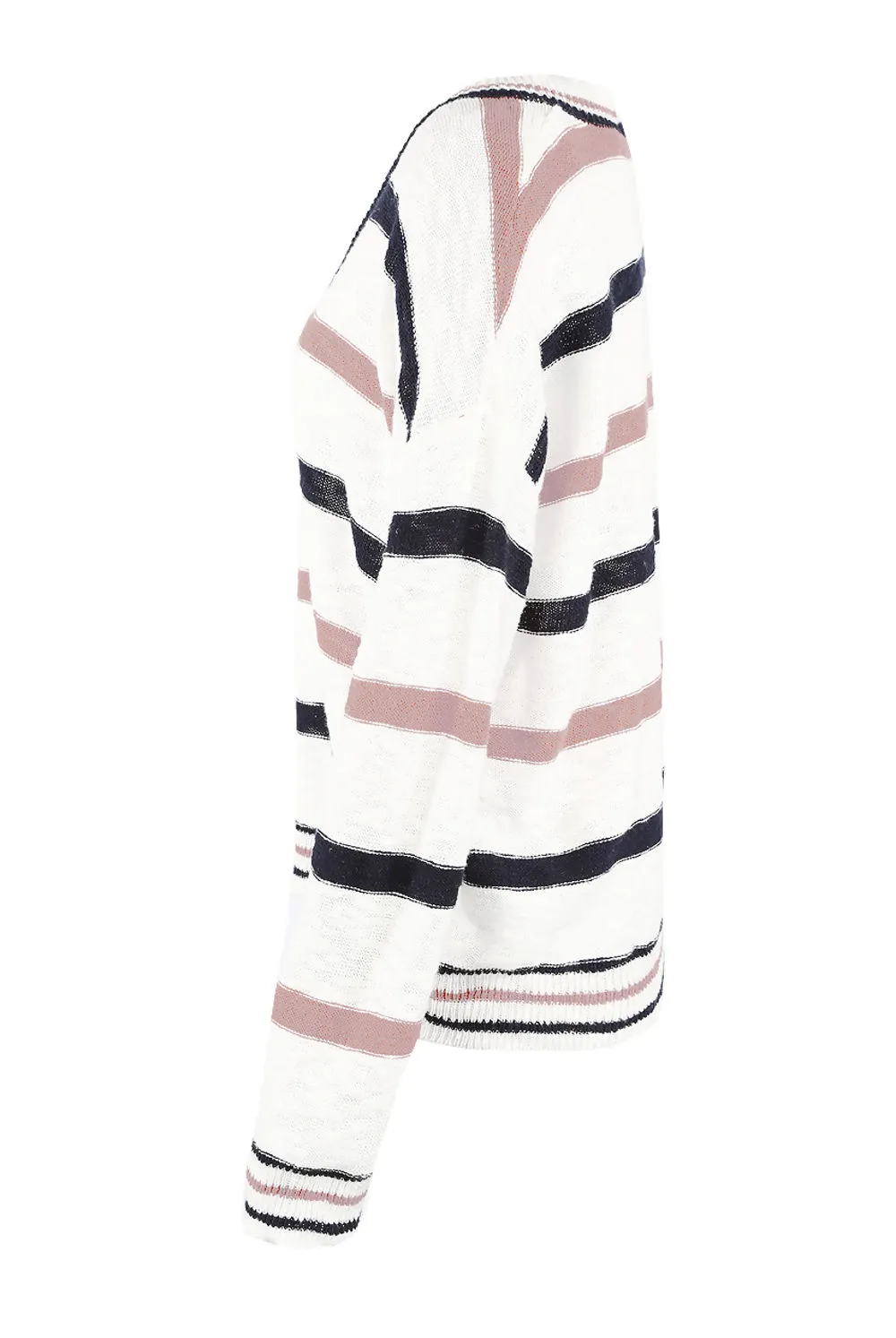 V Neck Jumper With Pink And Navy Stripe