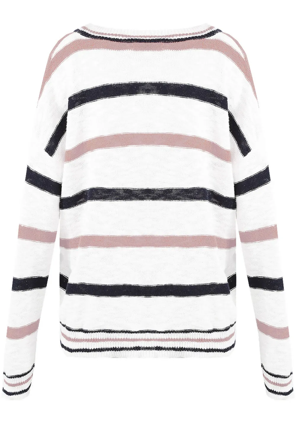 V Neck Jumper With Pink And Navy Stripe