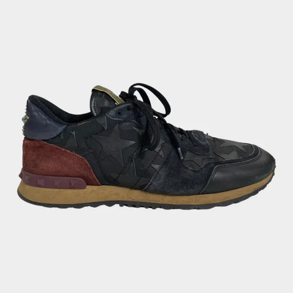 Valentino Garavani Men's Rockrunner Navy Suede and Leather Sneakers with Star Details