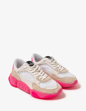 Valentino Garavani White Bubbleback Mesh and Suede Trainers