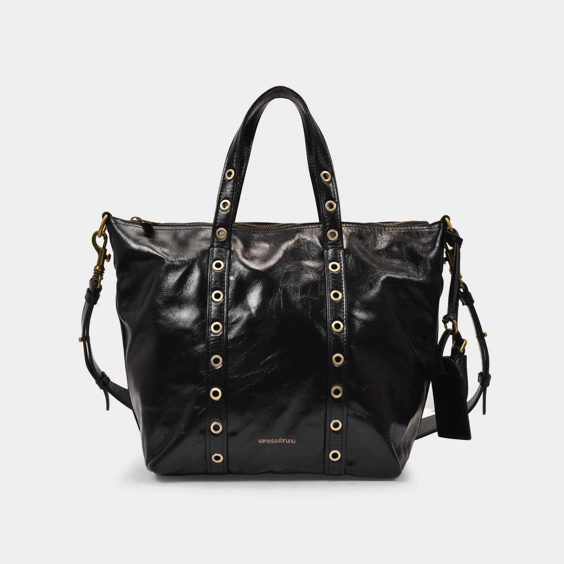 Vanessa Bruno  Zippy Pm Bag in Black Cracked Leather