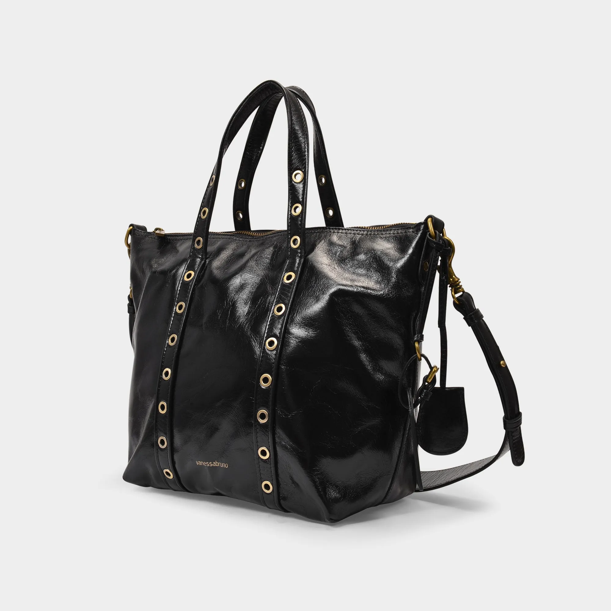 Vanessa Bruno  Zippy Pm Bag in Black Cracked Leather