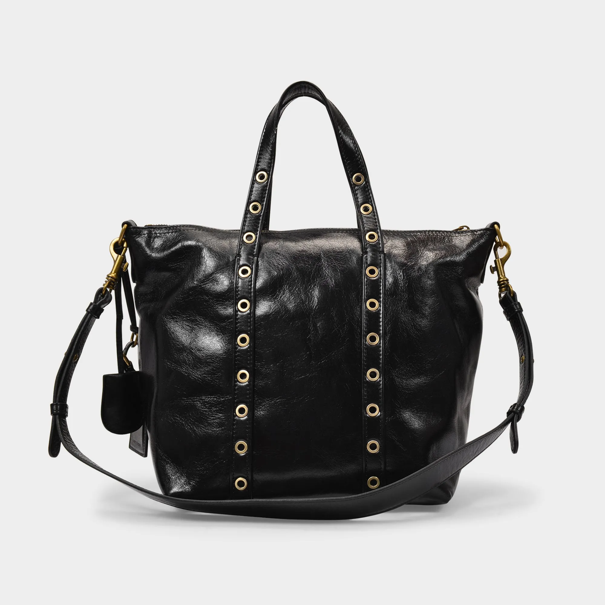 Vanessa Bruno  Zippy Pm Bag in Black Cracked Leather