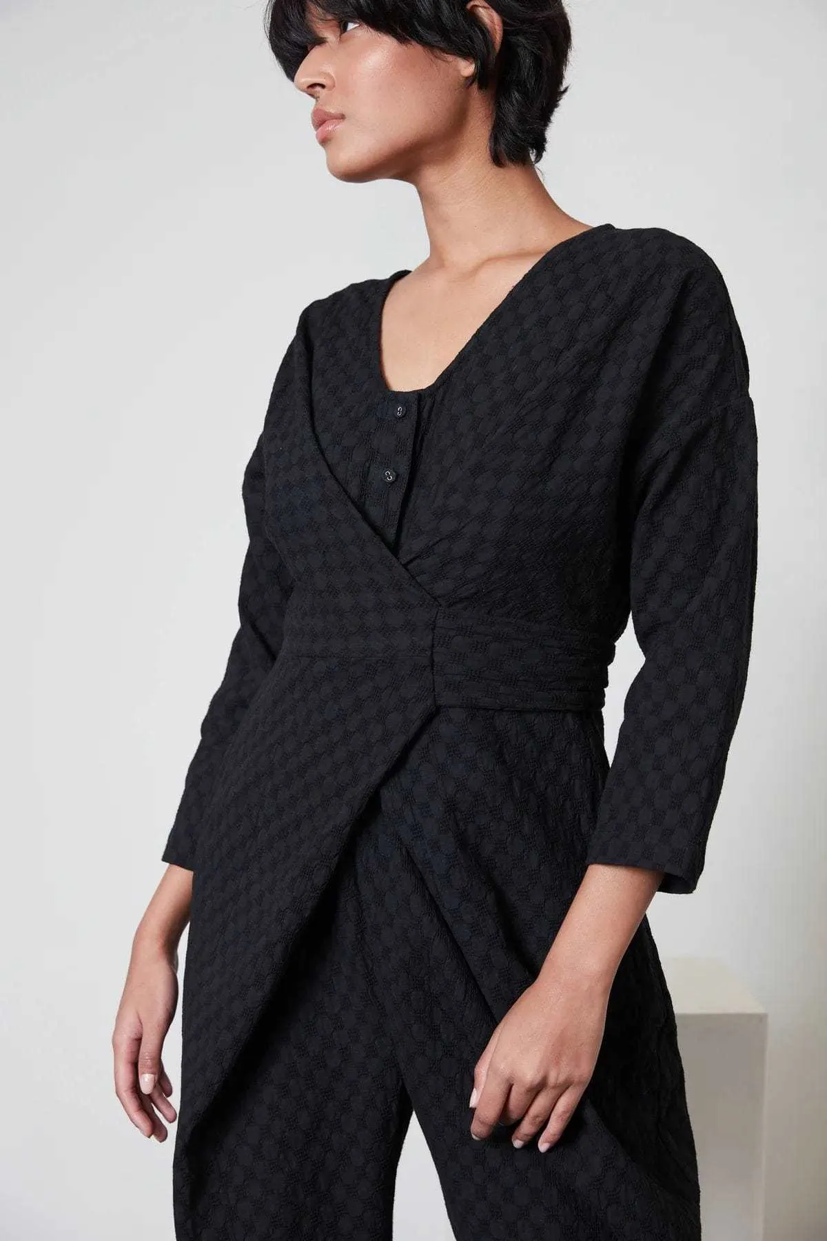 Venus Wrap Jumper - Black Waffle