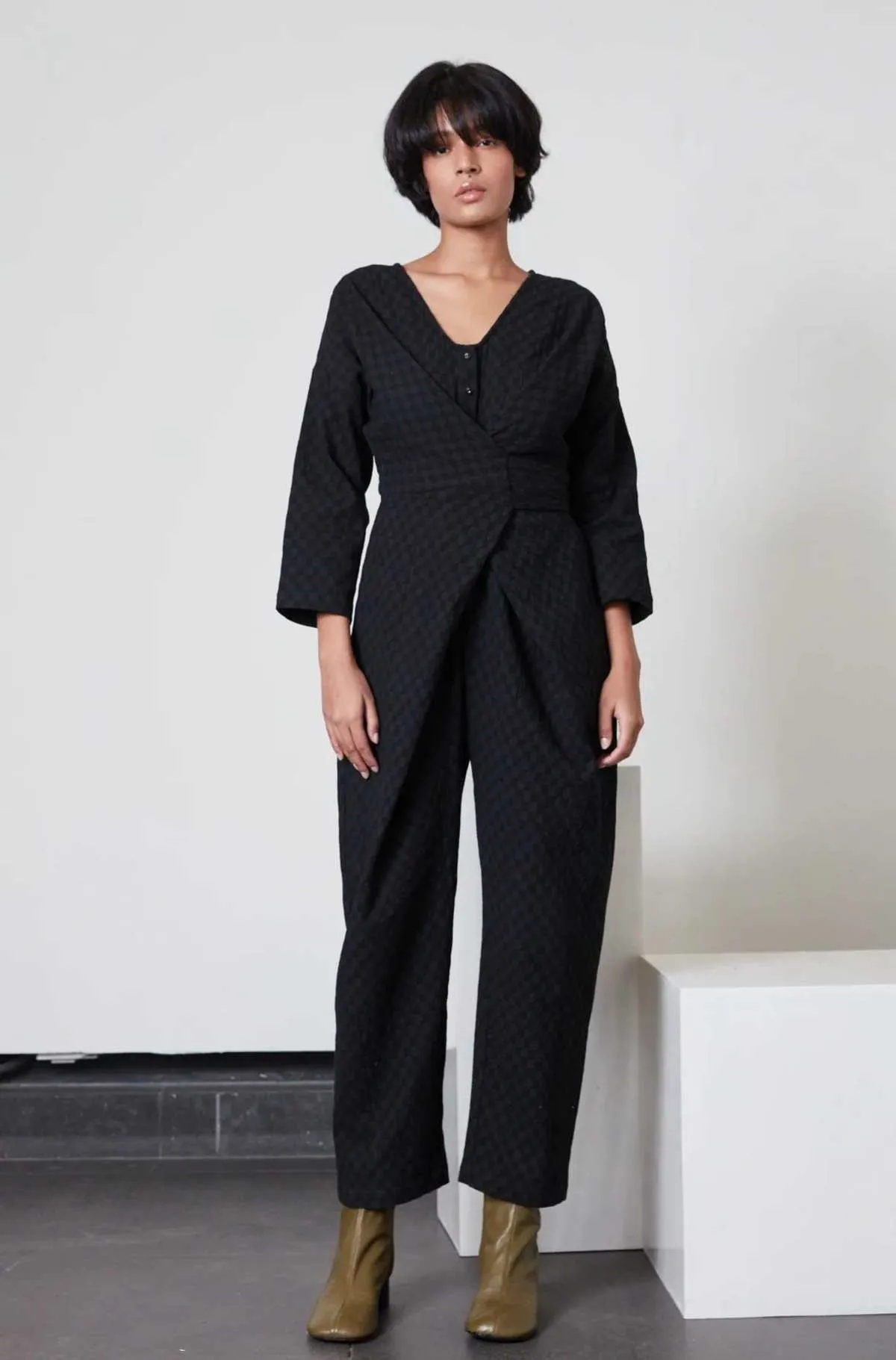 Venus Wrap Jumper - Black Waffle