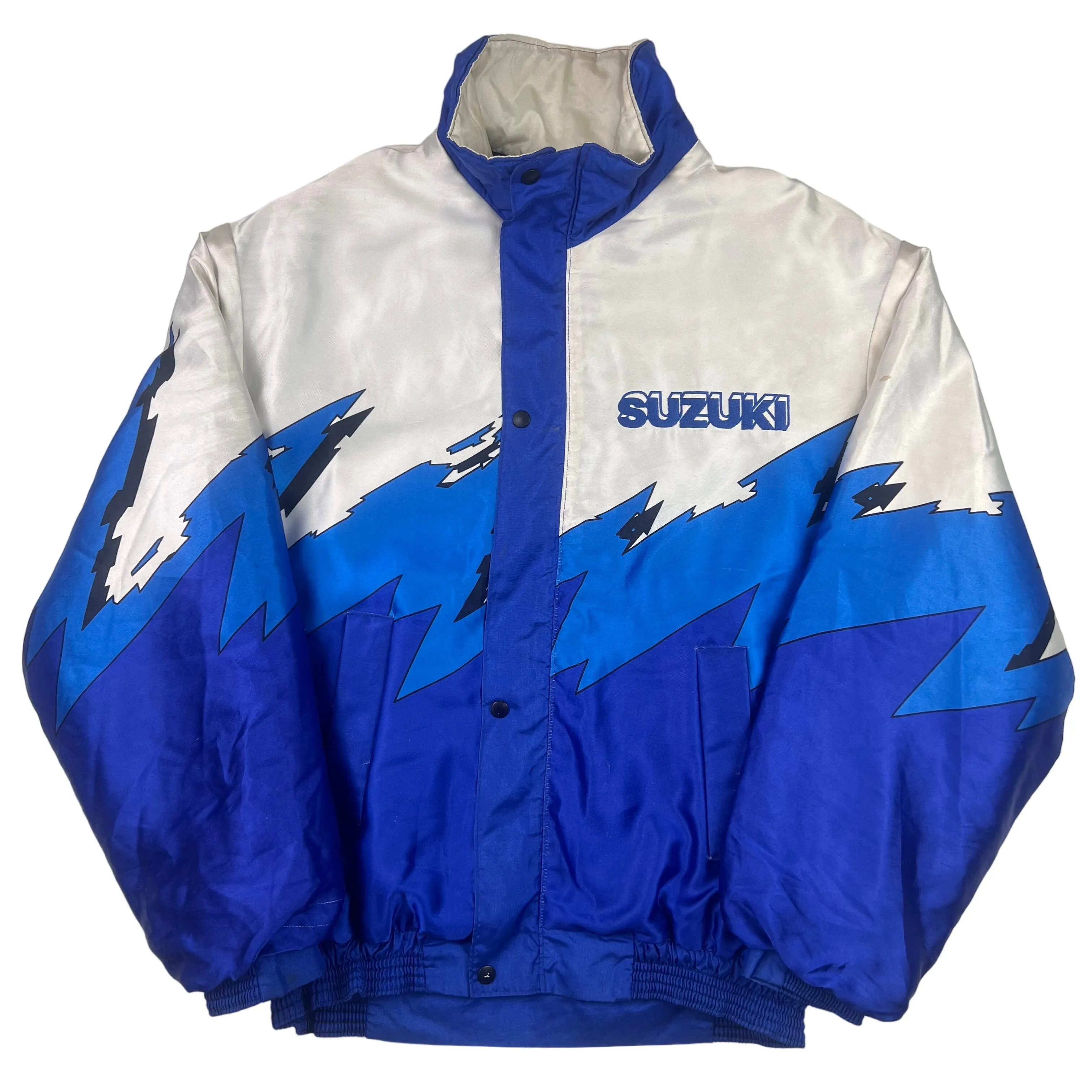 Vintage 80's Suzuki Akito Motorcycle Racing Jacket Blue White Rare