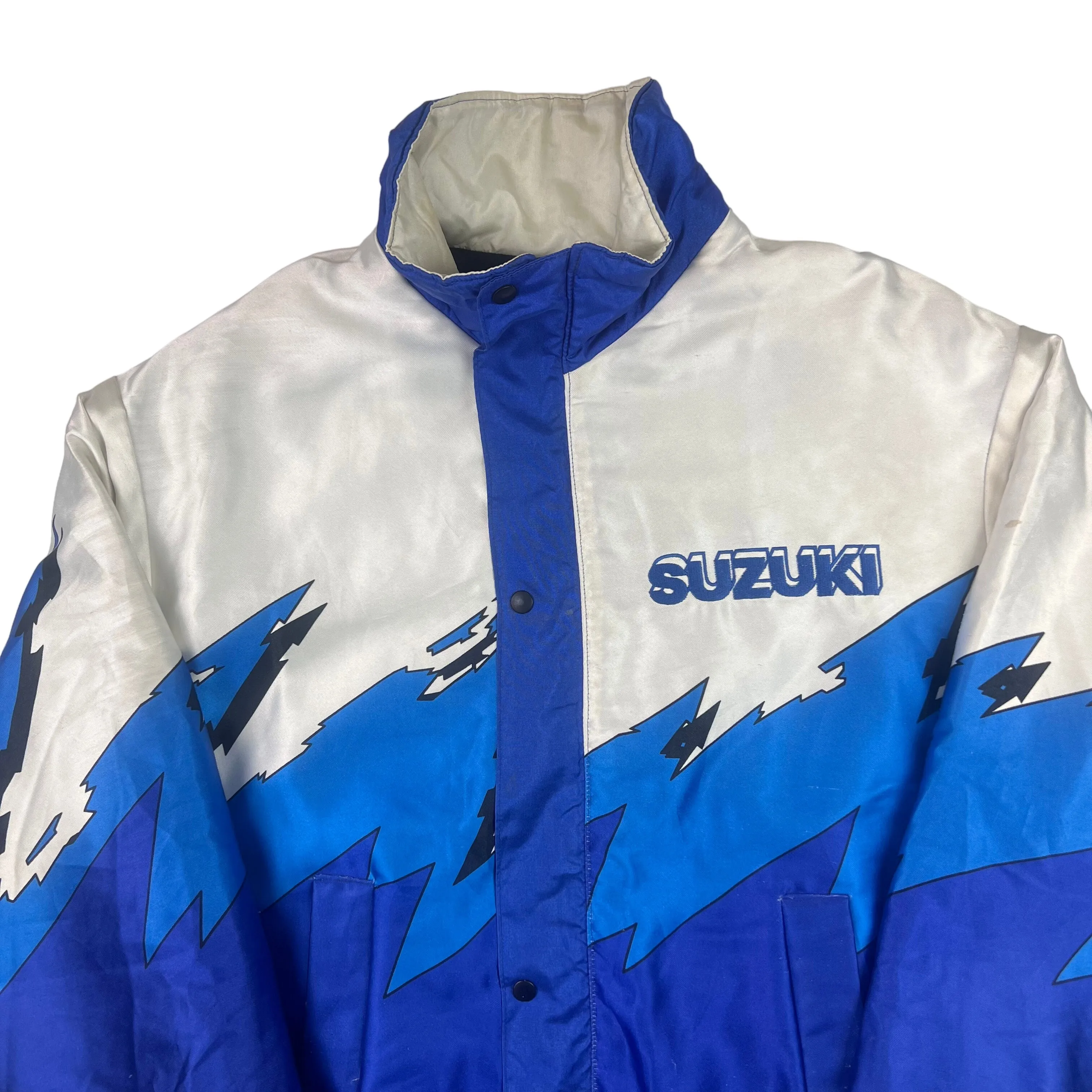 Vintage 80's Suzuki Akito Motorcycle Racing Jacket Blue White Rare