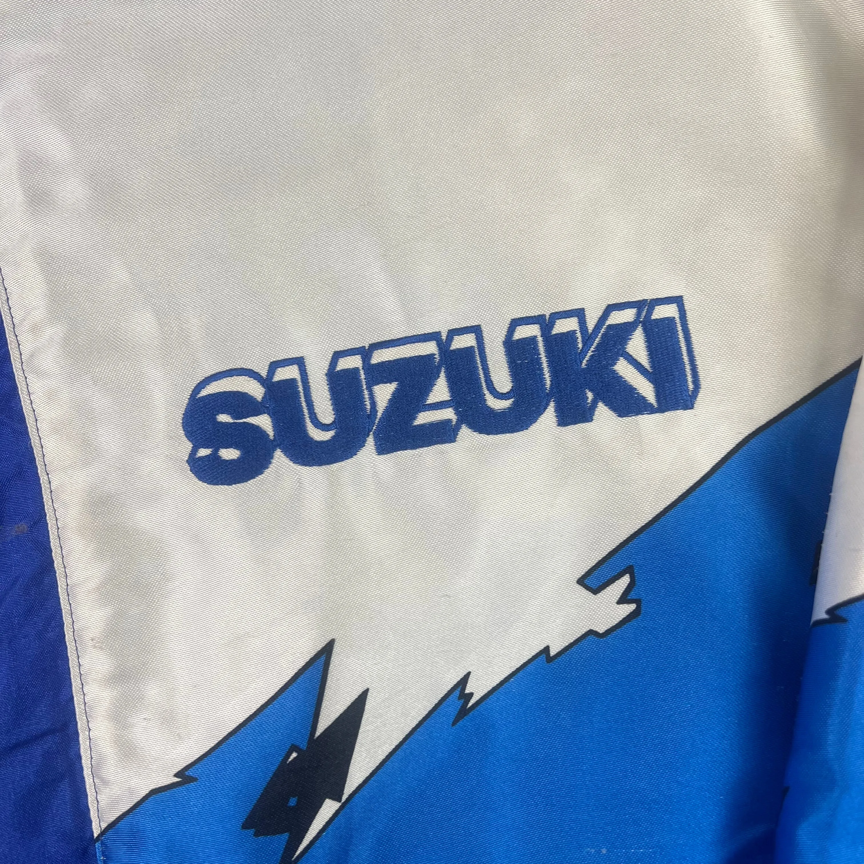 Vintage 80's Suzuki Akito Motorcycle Racing Jacket Blue White Rare