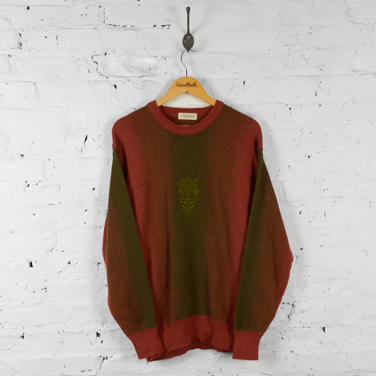 Vintage Pattern Knitted Jumper - Green/Orange - L