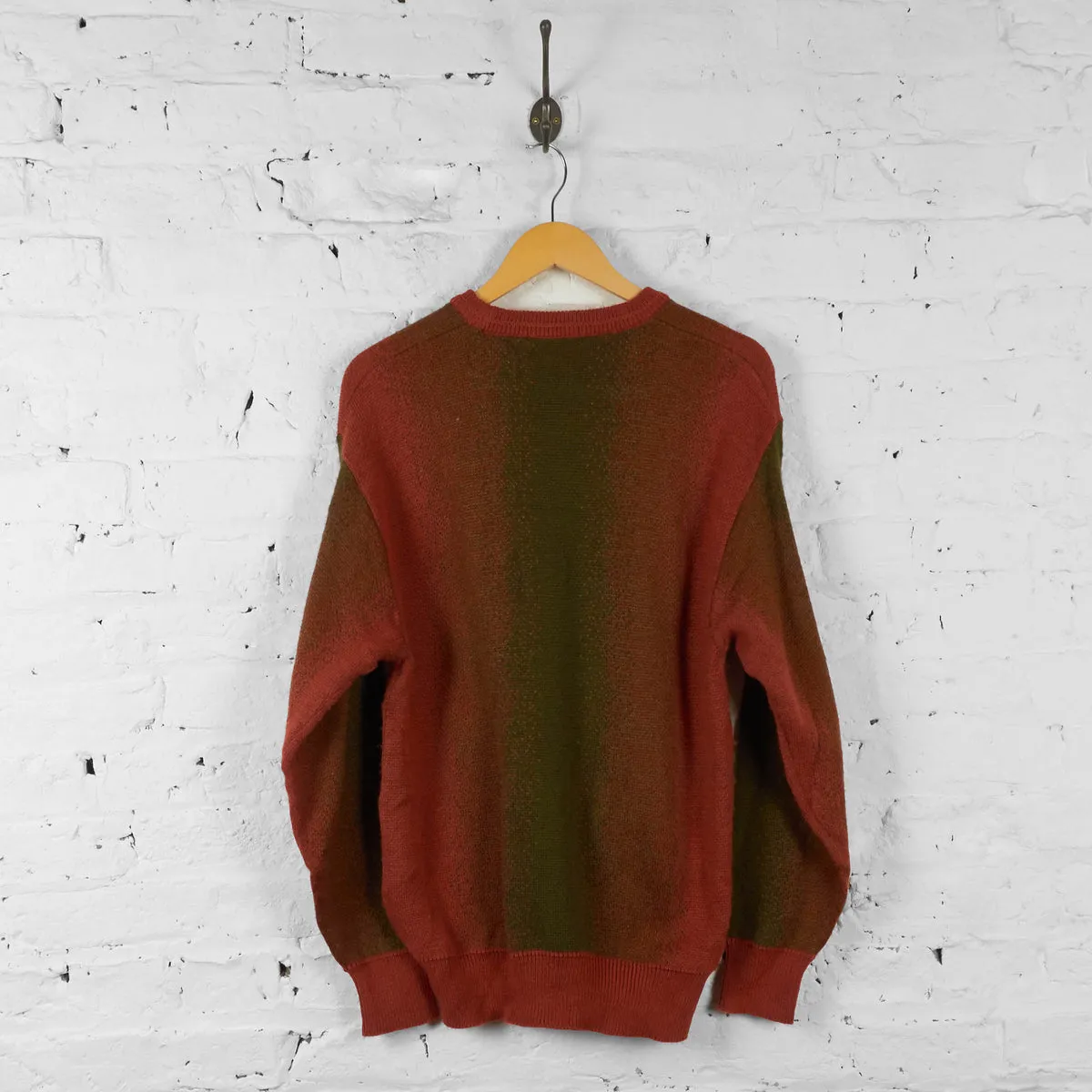 Vintage Pattern Knitted Jumper - Green/Orange - L