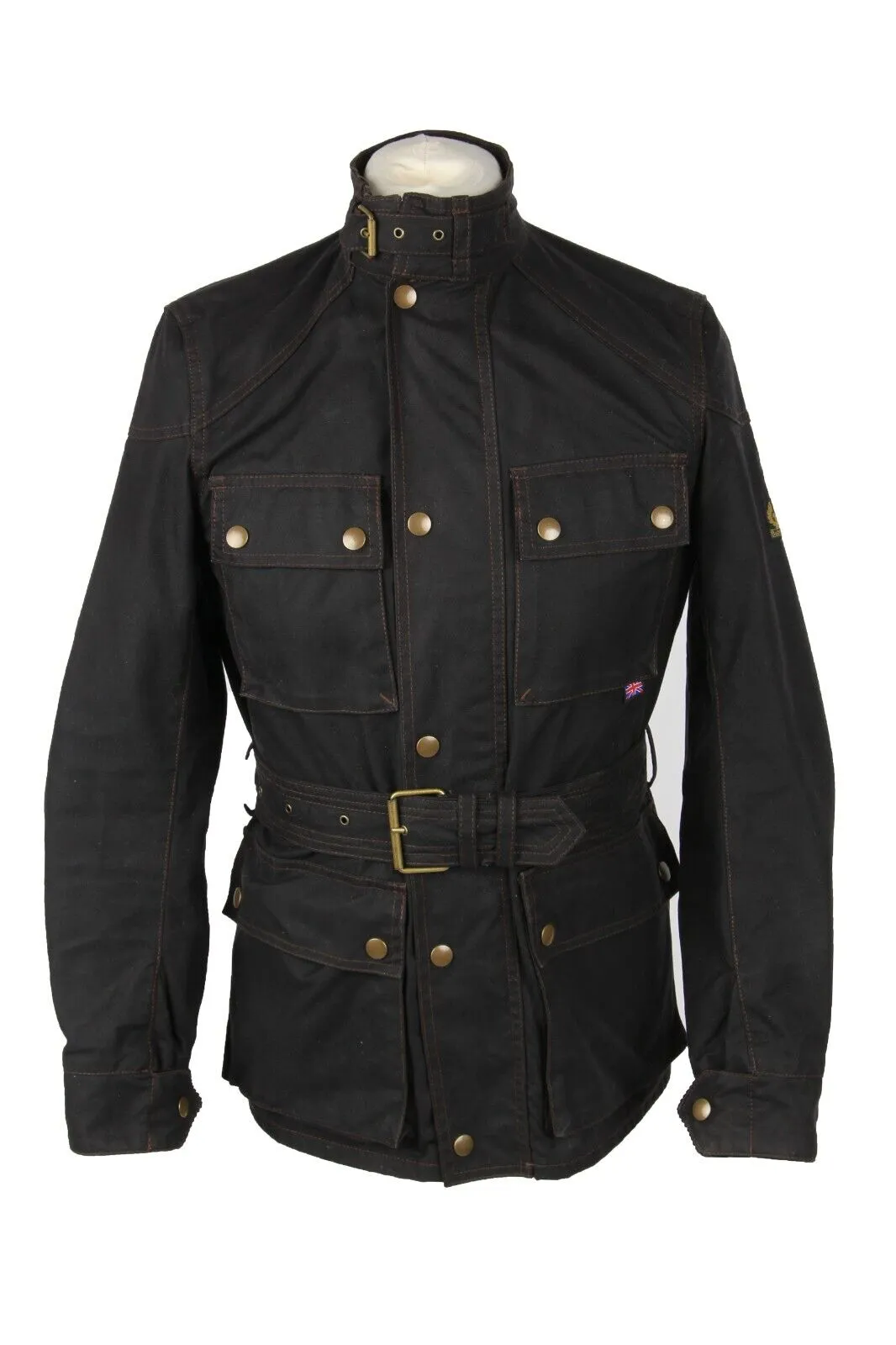 Vintage Women’s Belstaff Gold Label Waxed Cotton Jacket Black Belted Checked Size 40 - Pepper Tree London