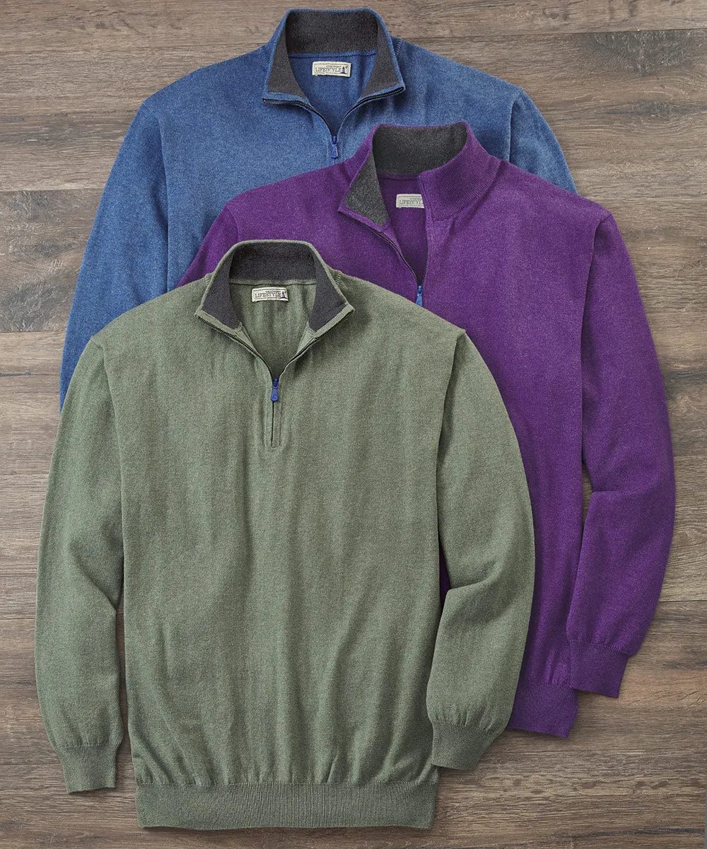 Westport Lifestyle Cotton-Cashmere Quarter-Zip Pullover